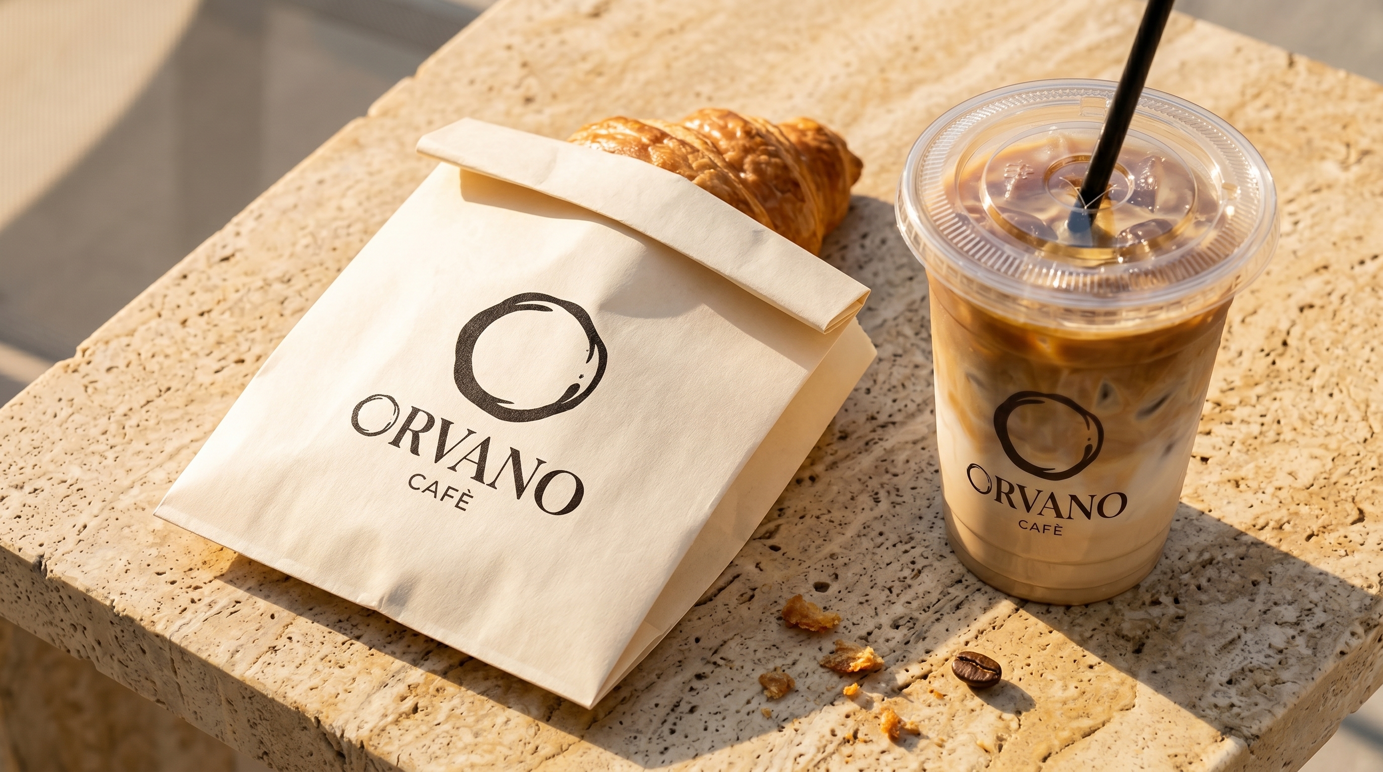 ORVANO takeaway bag and iced coffee